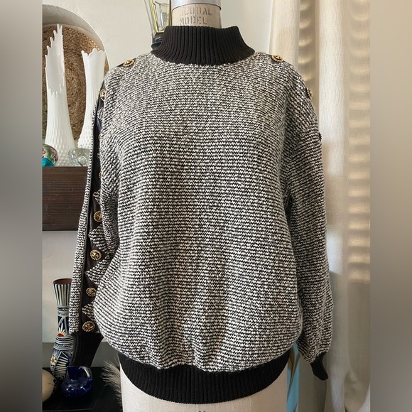 St. John Collection by Marie Gray Vintage Knit Sweater with Leather Accents - Picture 1 of 10